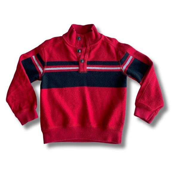 Chaps Boys Quarter Zip Red Black Striped Pullover Toddler Size 4T GUC - Picture 1 of 9